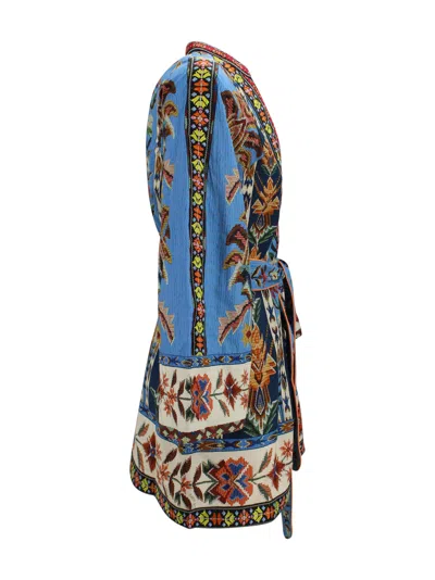 Farm Rio Blue Dress With V-neck And All-over Floral Motif In Fabric Woman In Multi