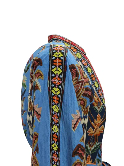 Farm Rio Blue Dress With V-neck And All-over Floral Motif In Fabric Woman In Multi