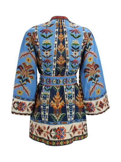 Farm Rio Blue Dress With V-neck And All-over Floral Motif In Fabric Woman In Multi