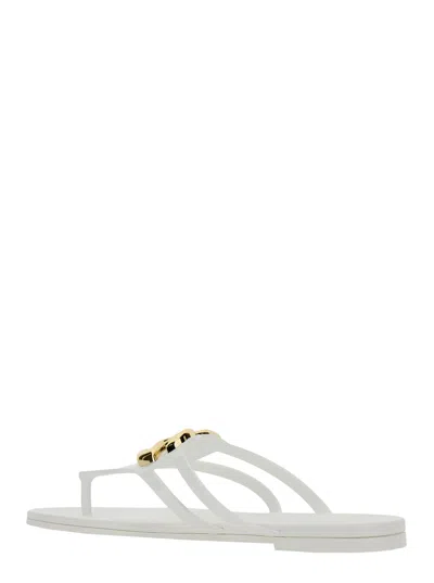 Dolce & Gabbana White Thong Sandals With Logo Plaque On The Front In Rubber Woman In Multi