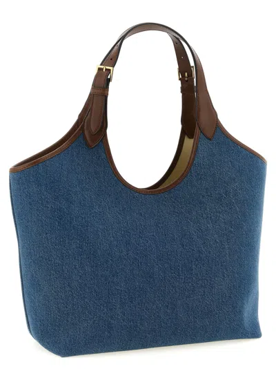 Versace La Medusa Medium Leather Top Handle Tote In Blue