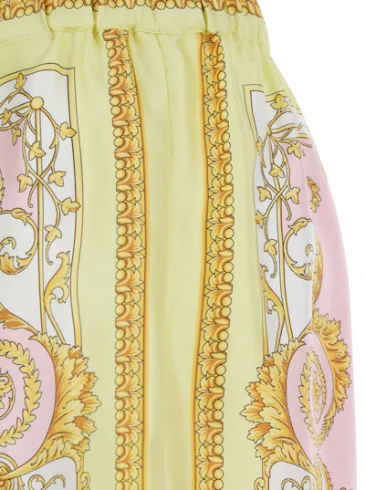 Versace Multicolor Trousers With Elastic Waist And All-over Geometric Print In Silk Woman