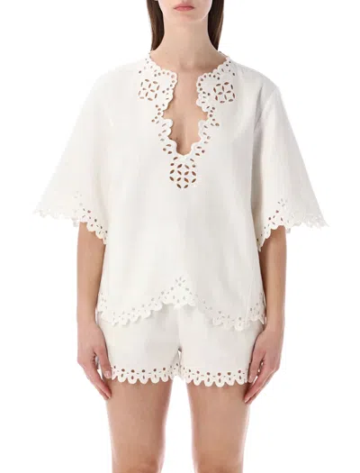 Isabel Marant Étoile Blusa Bianca A Maniche Corte Con Scollo A V E Orlo Smerlato Marant Etoile In White