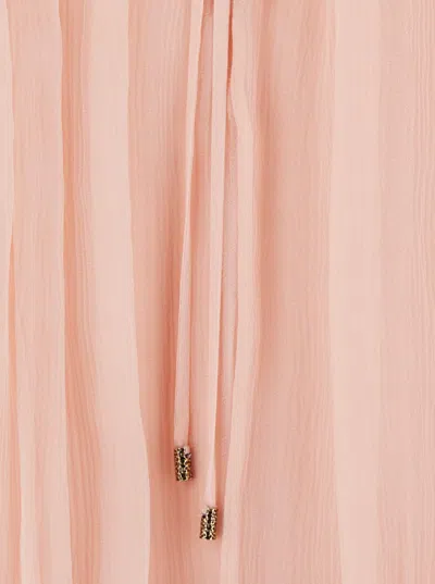 Chloé Women Pink Mini Dress With Drawstring On The Front And Cape Design In Silk Woman In Neutral