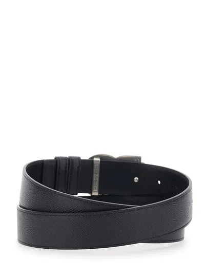 Dolce & Gabbana Black Belt With Logo Plaque On The Front In Leather Man In Black