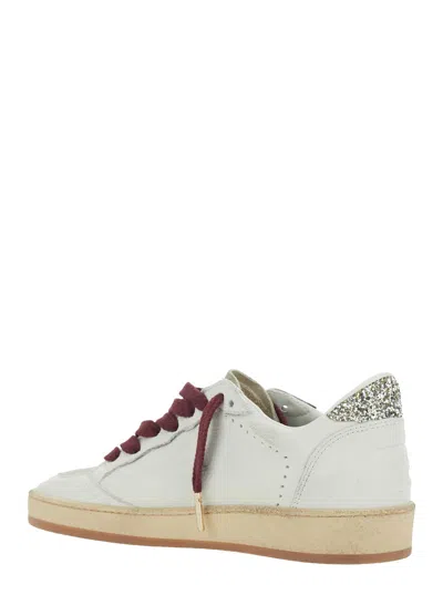 Golden Goose Ballstar White Low Top Sneakers With Glittered Star Patch On The Side And Glittered Heel With Logo L In Multi