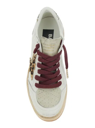 Golden Goose Ballstar White Low Top Sneakers With Glittered Star Patch On The Side And Glittered Heel With Logo L In Multi