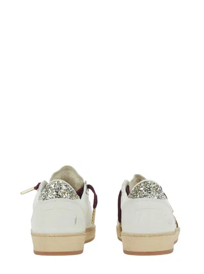 Golden Goose Ballstar White Low Top Sneakers With Glittered Star Patch On The Side And Glittered Heel With Logo L In Multi