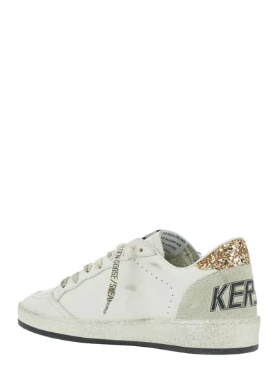 Golden Goose Ballstar White Low Top Sneakers With Glittered Star Patch On The Side And Glittered Heel With Logo L