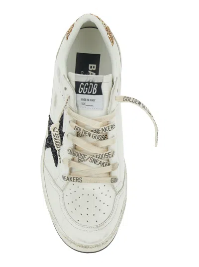 Golden Goose Ballstar White Low Top Sneakers With Glittered Star Patch On The Side And Glittered Heel With Logo L