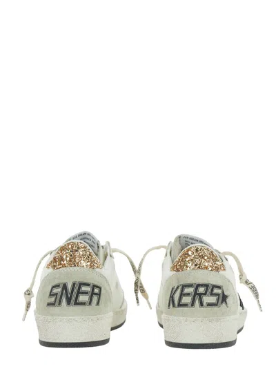 Golden Goose Ballstar White Low Top Sneakers With Glittered Star Patch On The Side And Glittered Heel With Logo L