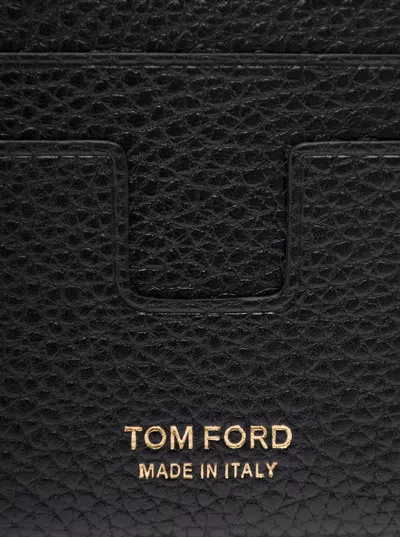 Tom Ford Black Card Holder With Embossed Lgoo Lettering On The Front And Money Clip In Grained Leather Man In Black