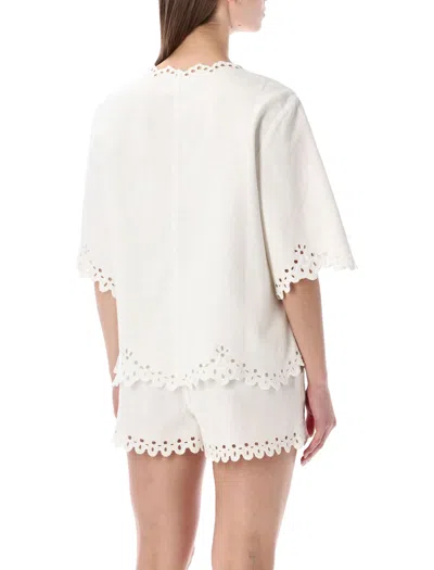 Isabel Marant Étoile Blusa Bianca A Maniche Corte Con Scollo A V E Orlo Smerlato Marant Etoile In White