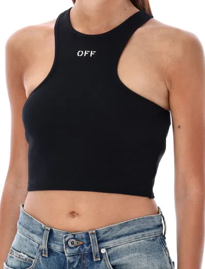 Off-white Top A Coste Con Scollo Olimpionico E Logo Off In Black