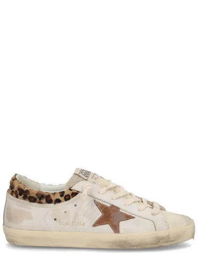 Golden Goose Super Star Leather Upper Horsy Leo Printed Collar Suede Star Sneakers White In Neutral
