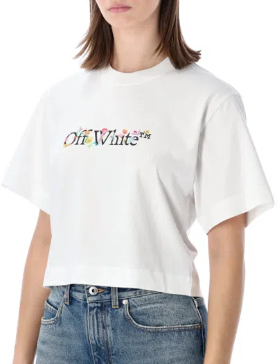 Off-white Floral Graphic Cropped Crew Neck Top In White