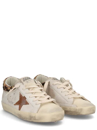 Golden Goose Super Star Leather Upper Horsy Leo Printed Collar Suede Star Sneakers White In Neutral