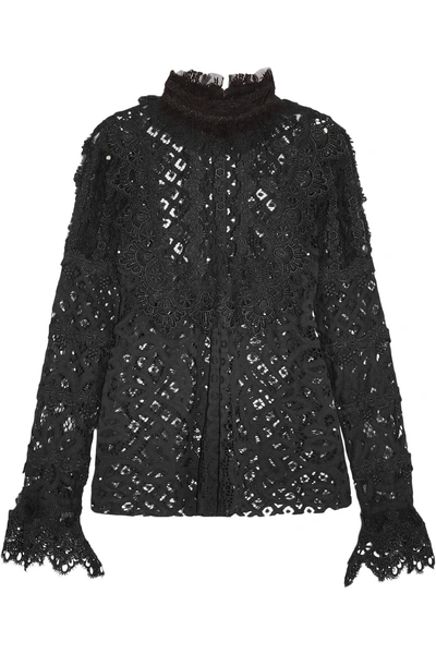 Anna Sui Magical Mystery Ruffled Crocheted Lace And Mesh Blouse