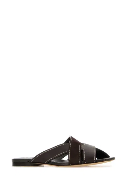 Tod's Flat Leather Sandals With Crossed Straps Shoes In Brown