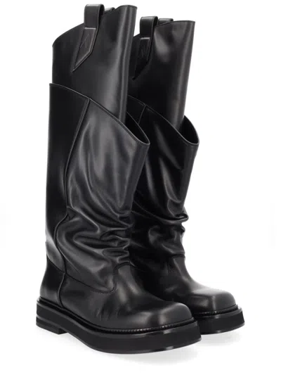 Attico Passeggiata Black Boots With Heel-tab And Rubber Sole In Leather Woman