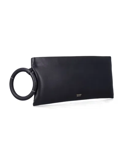 Tom Ford Aura Leather Clutch Bag With Lettering Logo On The Front In Black
