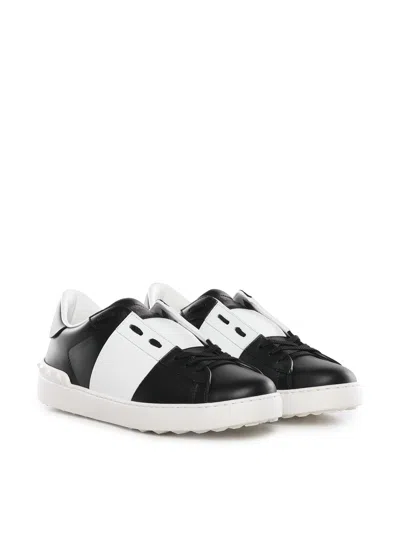 Valentino Garavani Open Sneakers In Leather With Contrast Colored Stripe And Stud Detail In White
