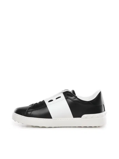 Valentino Garavani Open Sneakers In Leather With Contrast Colored Stripe And Stud Detail In White