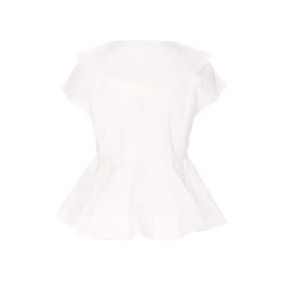 Ganni Peplum Top Short Sleeves Ruffled Collar In Neutral