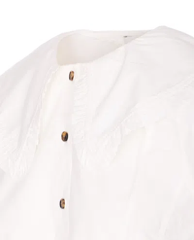 Ganni Peplum Top Short Sleeves Ruffled Collar In Neutral