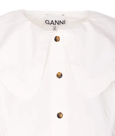 Ganni Peplum Top Short Sleeves Ruffled Collar In Neutral