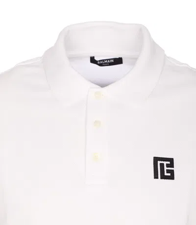 Balmain Polo Shirt Short Sleeves Ribbed Cuffs Collar In White