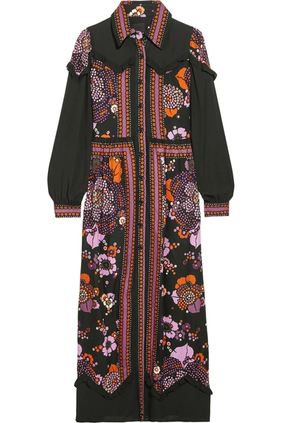 Anna Sui Posey Chiffon-paneled Floral-print Twill Maxi Dress