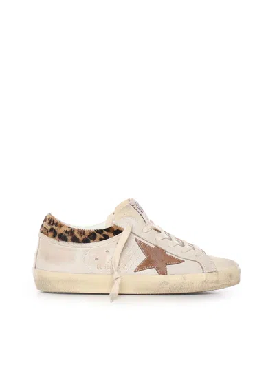 Golden Goose Super Star Leather Upper Horsy Leo Printed Collar Suede Star Sneakers White In Neutral