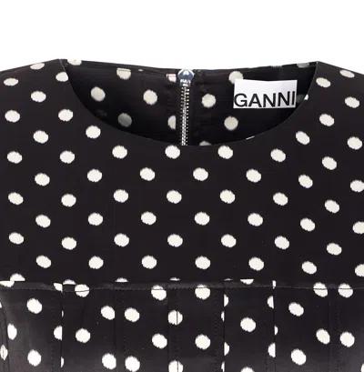 Ganni Womens Black Padded-shoulder Polka-dot Satin Corset Top