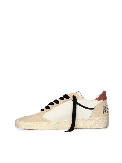 Golden Goose Ball Star Leather Upper Suede Toe And Spur Laminated Star Waxed Suede Heel Sneakers White