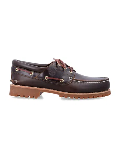 Timberland Authentic Brown Loafers With Embossed Logo On The Side In Leather Man In Burgundy