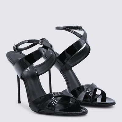 Paris Texas Lidia Black Sandals With High Stiletto Heel And Criss-crossed Ankle Strap In Patent Leather Woman