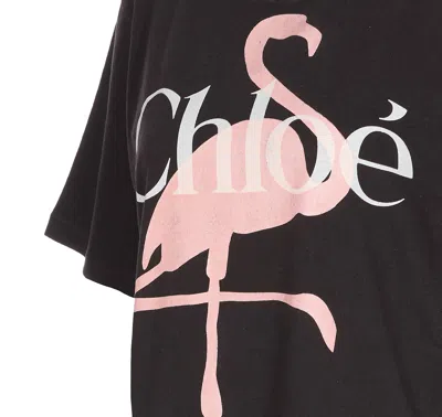 Chloé Women Black Crewneck T-shirt With Maxi Logo Print On The Front In Cotton Woman