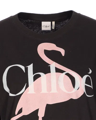Chloé Women Black Crewneck T-shirt With Maxi Logo Print On The Front In Cotton Woman