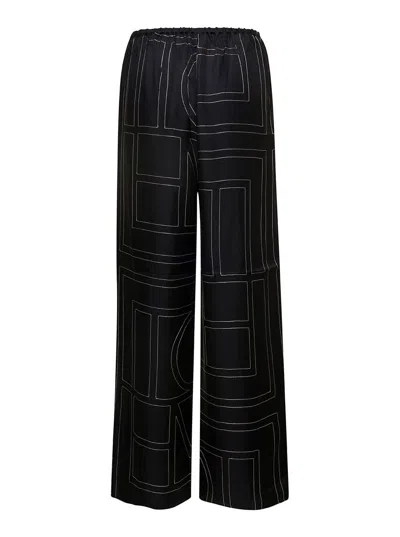 Totême Toteme Women Silk Trousers With Monogram Logo Embroidery In Multi