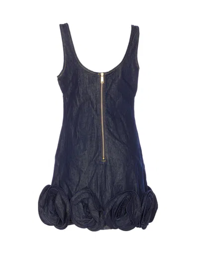 Self-portrait Short Blue Dress With Floral Applique Self Portrait In Black