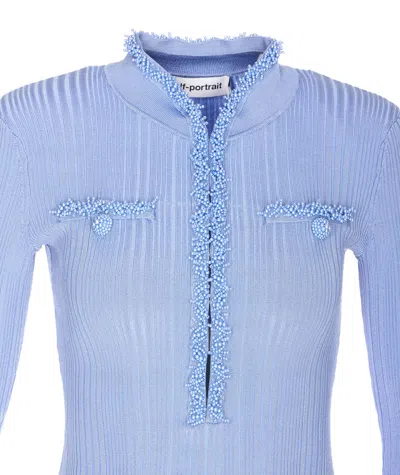 Self-portrait Self Portrait Mini Ribbed Knit Short Dress With Pearl Embellishments In Blue