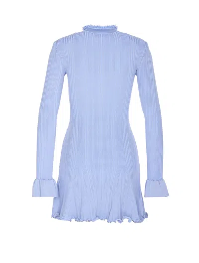 Self-portrait Self Portrait Mini Ribbed Knit Short Dress With Pearl Embellishments In Blue