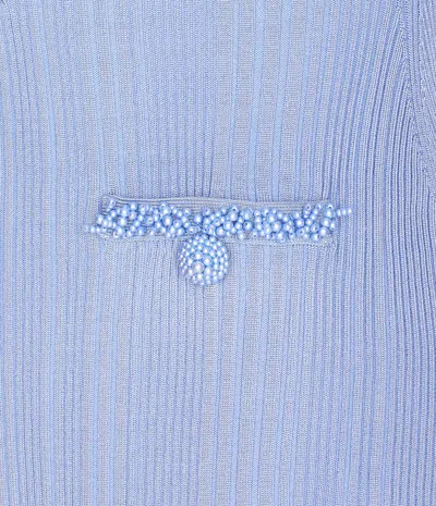 Self-portrait Self Portrait Mini Ribbed Knit Short Dress With Pearl Embellishments In Blue