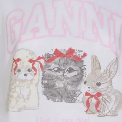 Ganni Graphic Print Crew Neck Short Sleeve Top In White