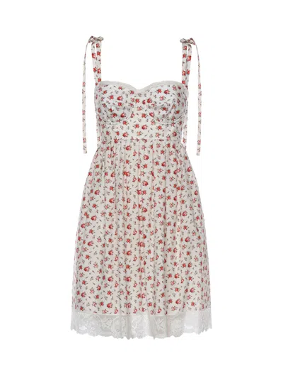 Dolce & Gabbana Lace-trimmed Floral-print Cotton-blend Poplin Bustier Mini Dress In Multi