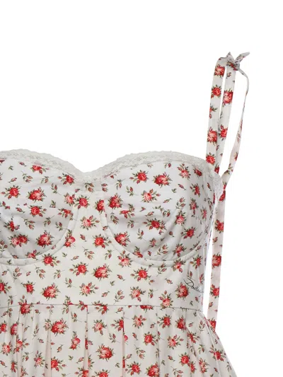 Dolce & Gabbana Lace-trimmed Floral-print Cotton-blend Poplin Bustier Mini Dress In Multi