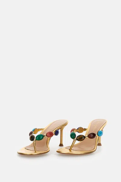 Gianvito Rossi Shanti 70 Embellished Metallic-leather Sandals In Orange