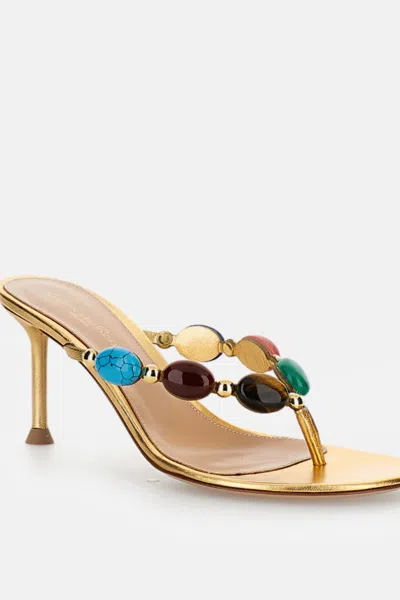 Gianvito Rossi Shanti 70 Embellished Metallic-leather Sandals In Orange