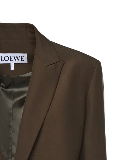 Loewe Khaki Green Double-breasted Wool Jacket Women In Brown
